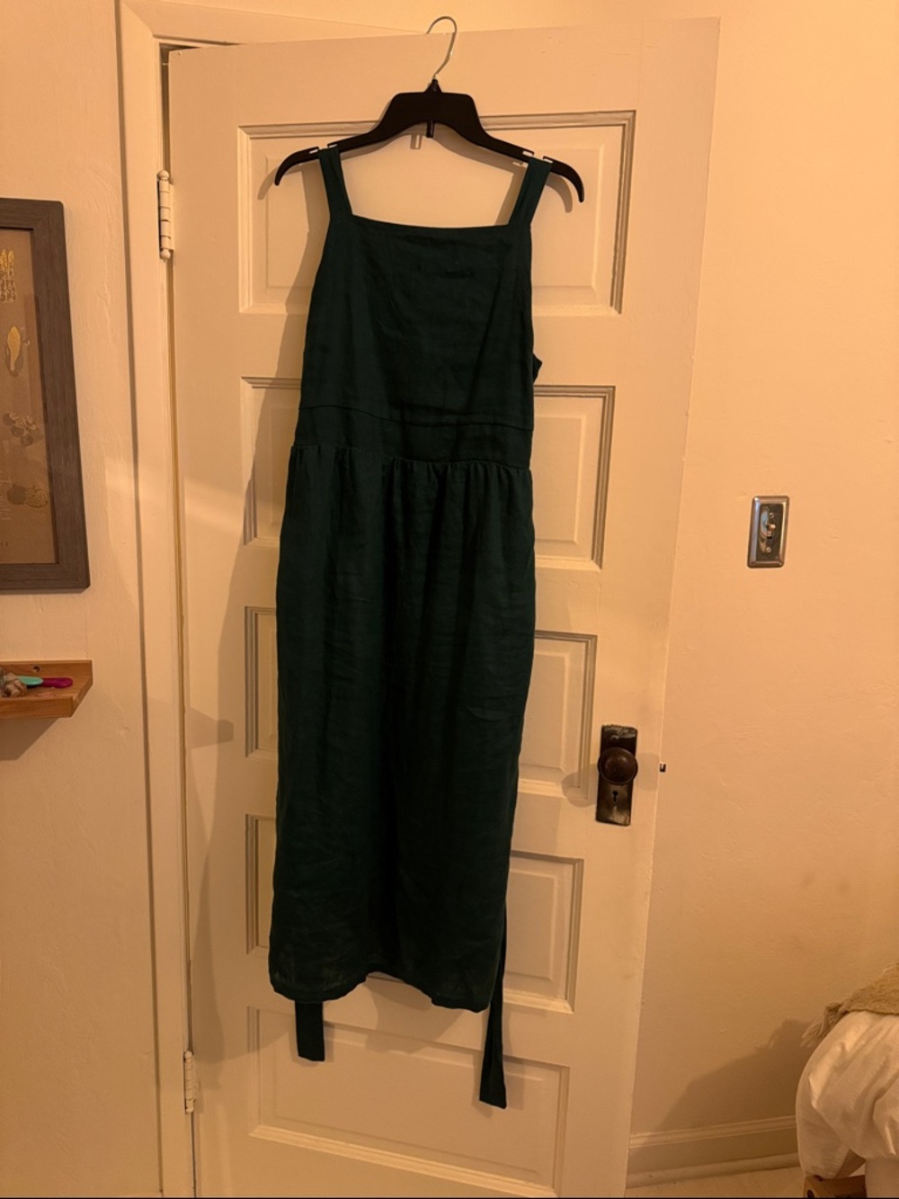 Women's Dark Green Linen Maxi Dress with Wide Straps